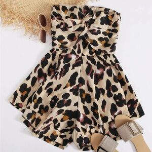 SHEIN Beige Leopard Print Strapless Romper